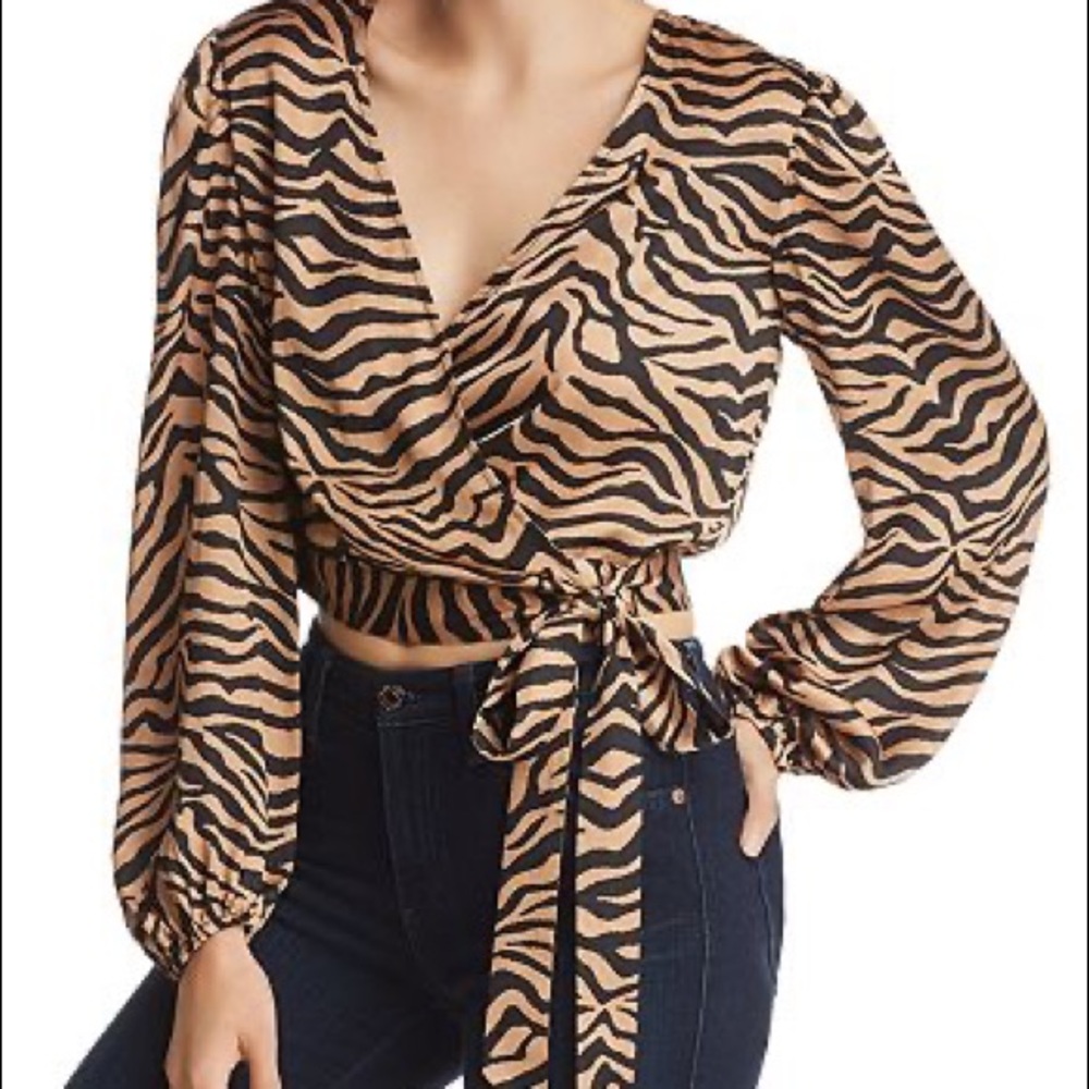 Bardot Wrap Crop in Tiger Satin